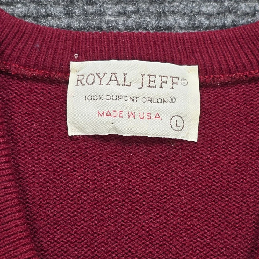 Vintage Royal Jeff V-Neck Sweater Men's L Burgundy Red Dupon Orlon Made in USA